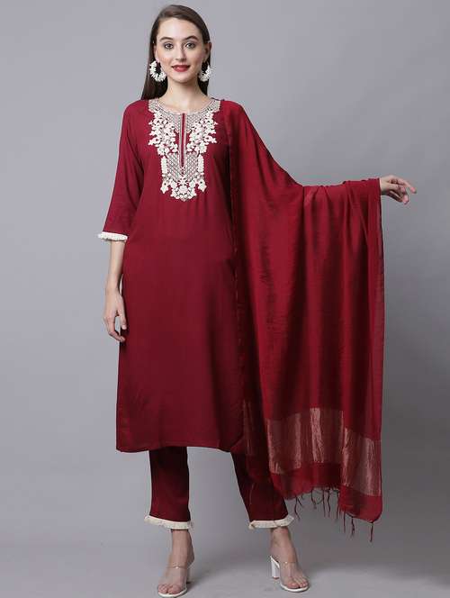 women embroidered kurta pant set with dupatta - 21558267 -  Standard Image - 0