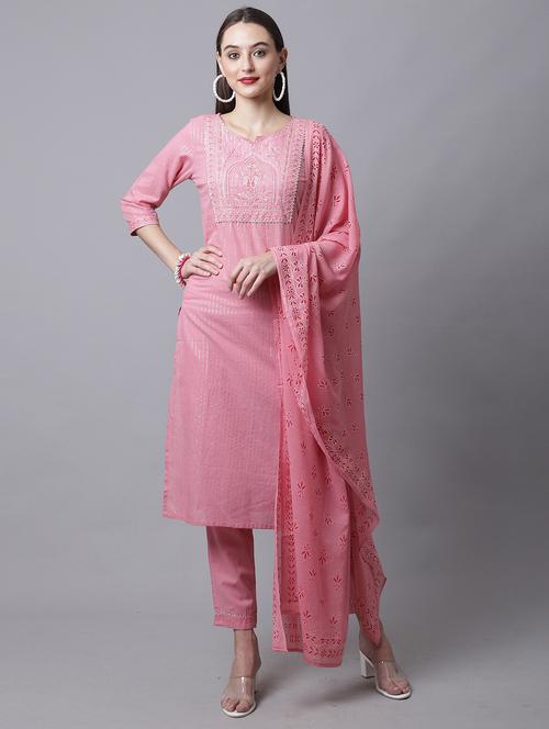 women three quarter sleeve kurta pant with dupatta set - 21558271 - Standard Image - 0