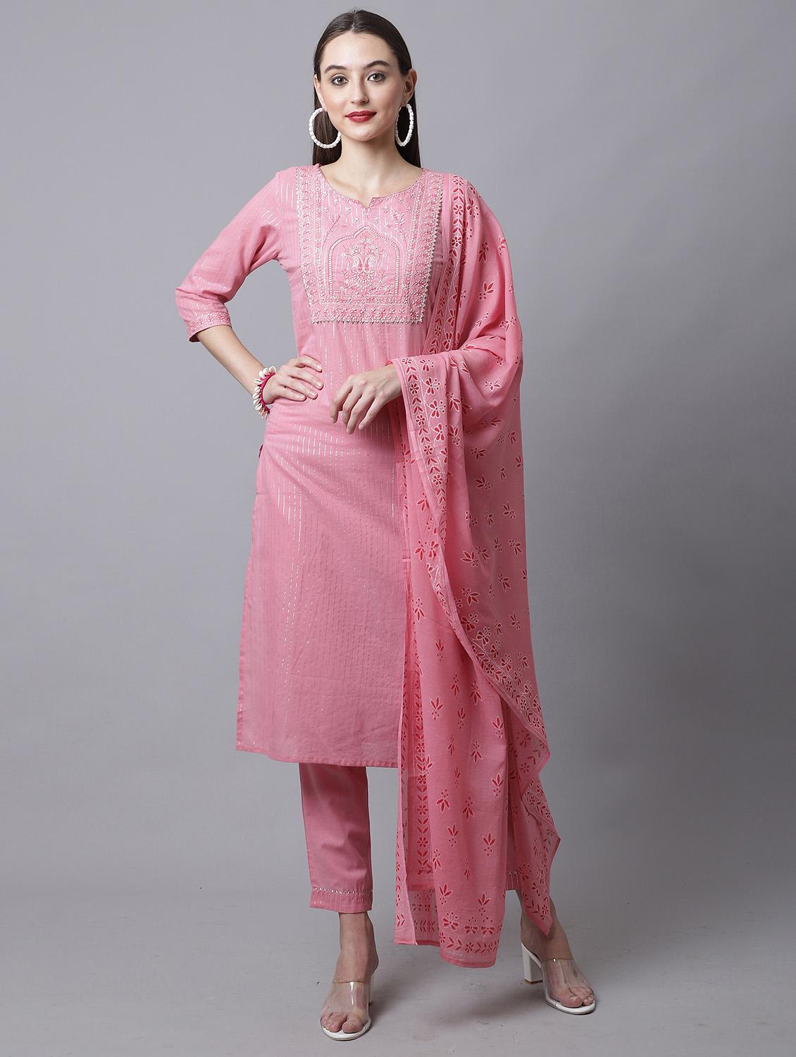 women three quarter sleeve kurta pant with dupatta set - 21558271 - Zoom Image - 0