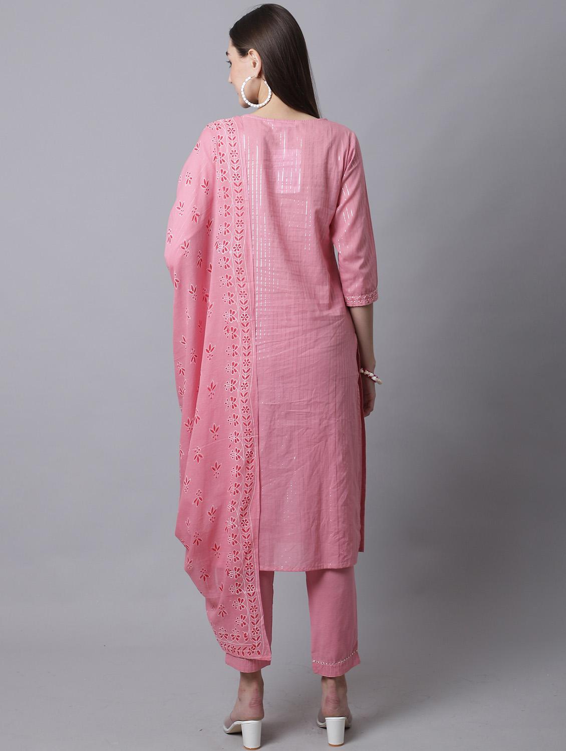 women three quarter sleeve kurta pant with dupatta set - 21558271 - Standard Image - 3
