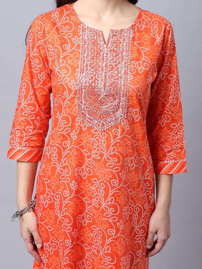 women bandhani printed notch neck suit set - 21558282 -  Standard Image - 5