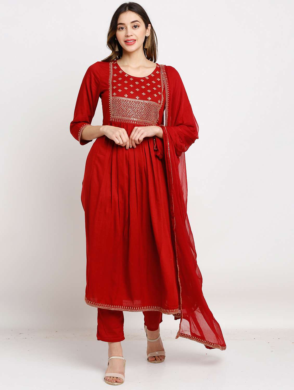 Women Sequin Work Kurta Pant Set With Dupatta