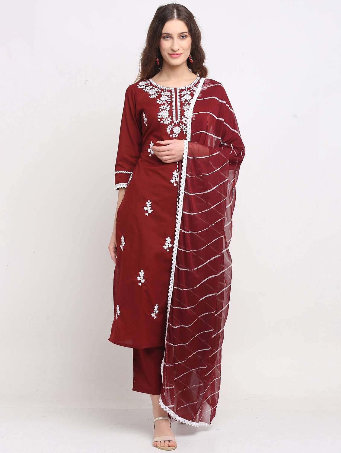 women embroidered kurta pant set with dupatta