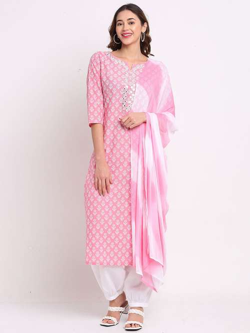 women three quarter sleeve kurta salwar with dupatta set - 21558338 - Standard Image - 0