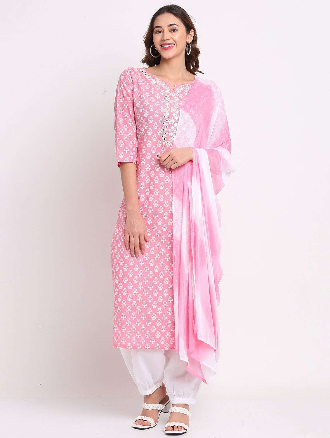 women three quarter sleeve kurta salwar with dupatta set - 21558338 - Zoom Image - 0