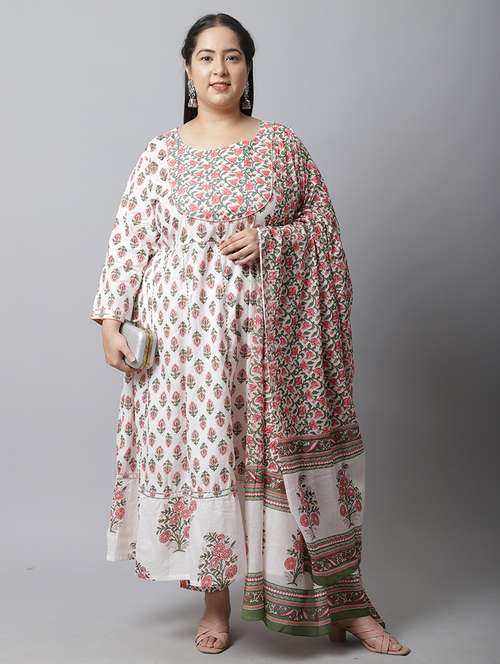 women printed three quarter sleeves suit set - 21558352 -  Standard Image - 0