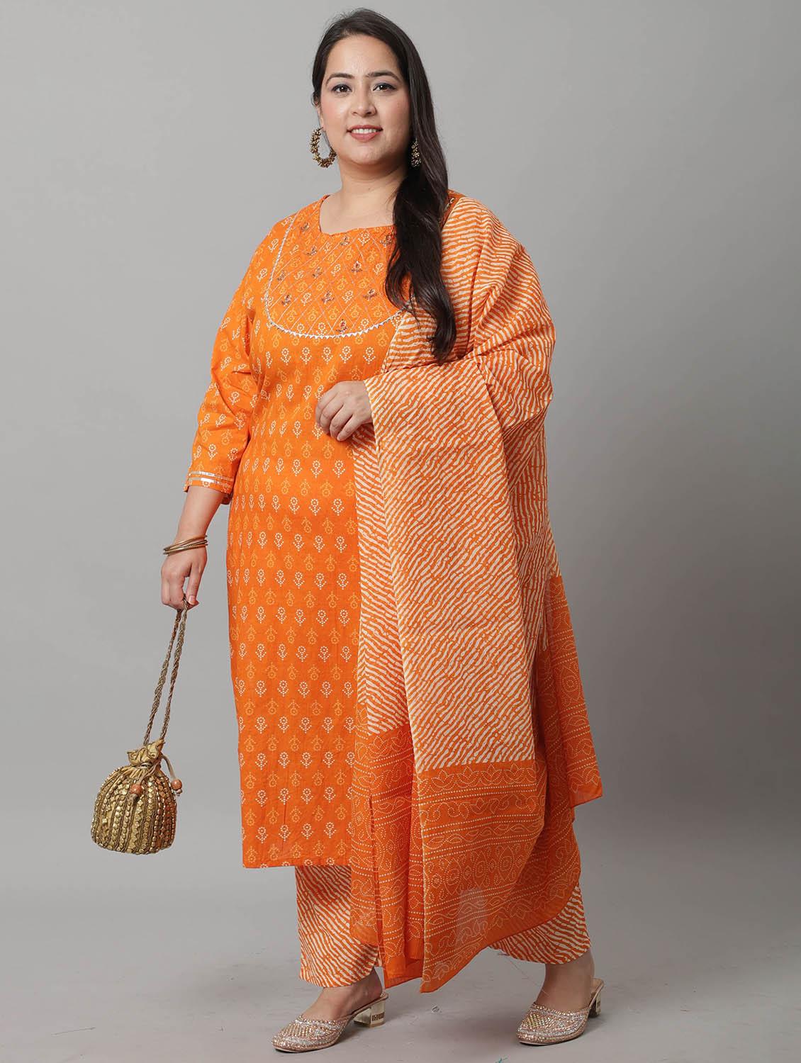 women plus size printed kurta pant set with dupatta - 21558357 -  Zoom Image - 0