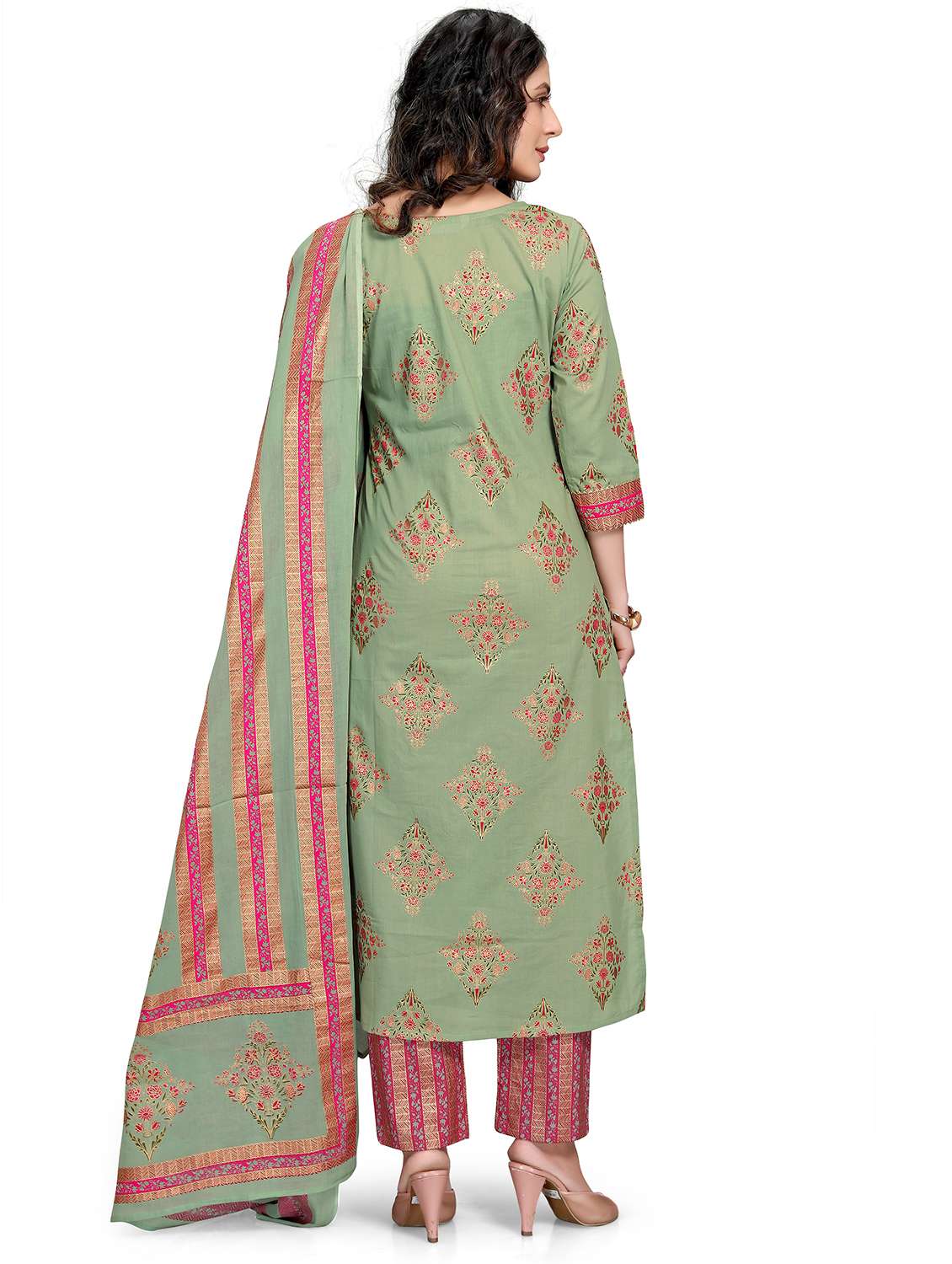 women printed three quarter sleeves suit set - 21558387 -  Standard Image - 3