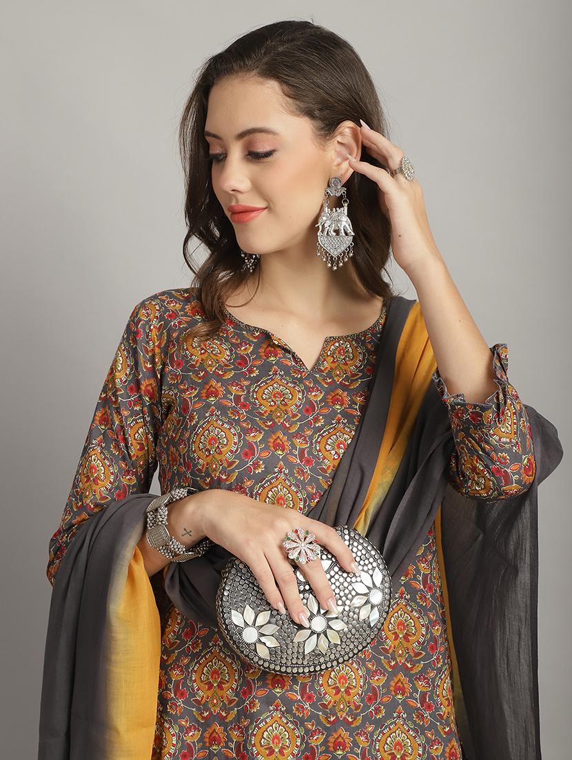 women grey printed kurta pant set with dupatta - 21558470 - Standard Image - 5