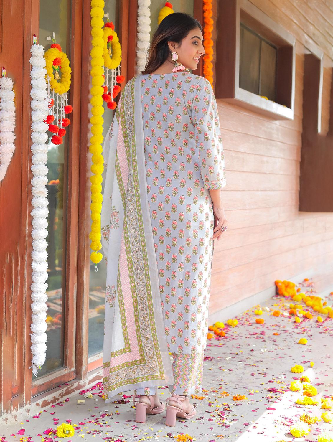 women floral notch neck kurta pant set with dupatta - 21558482 - Standard Image - 3
