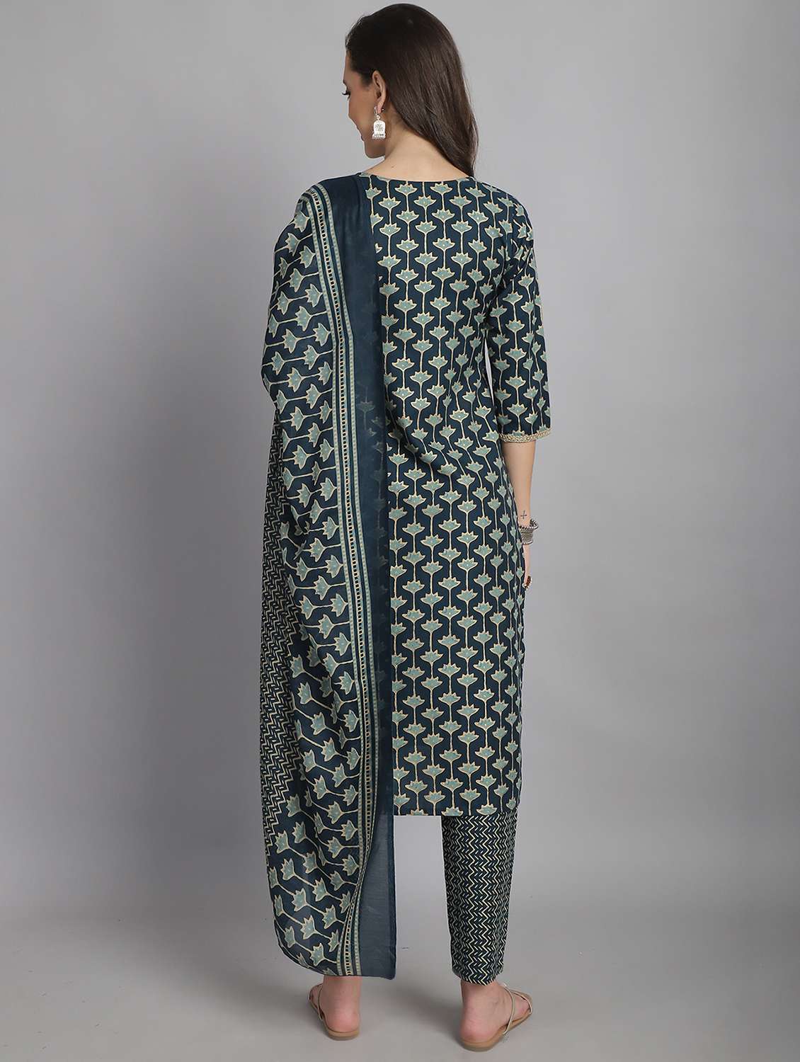 women navy blue printed kurta pant set with dupatta - 21558499 -  Standard Image - 3