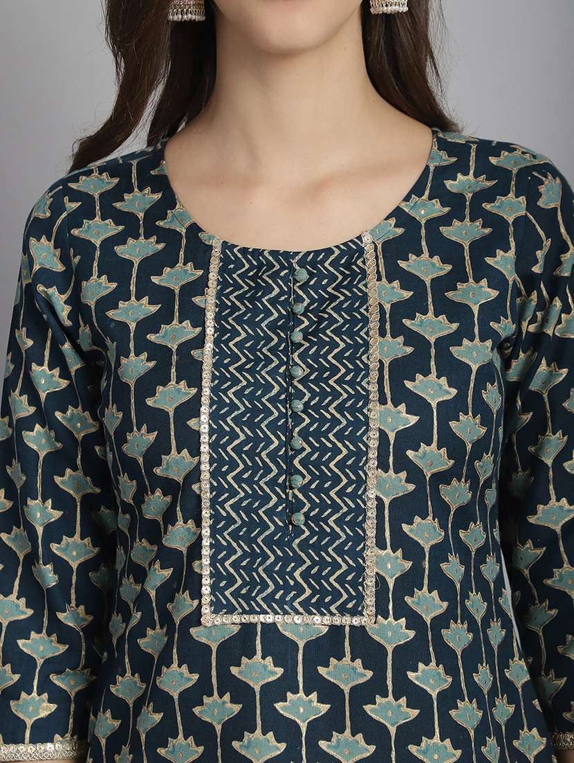 women navy blue printed kurta pant set with dupatta - 21558499 -  Standard Image - 5