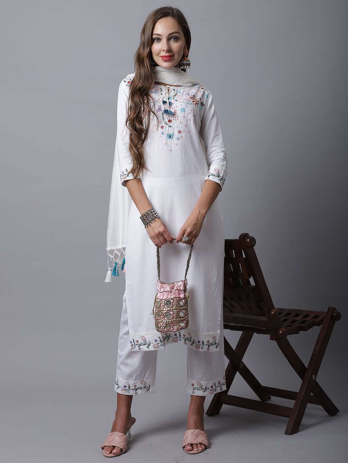 women embroidered kurta pant set with dupatta