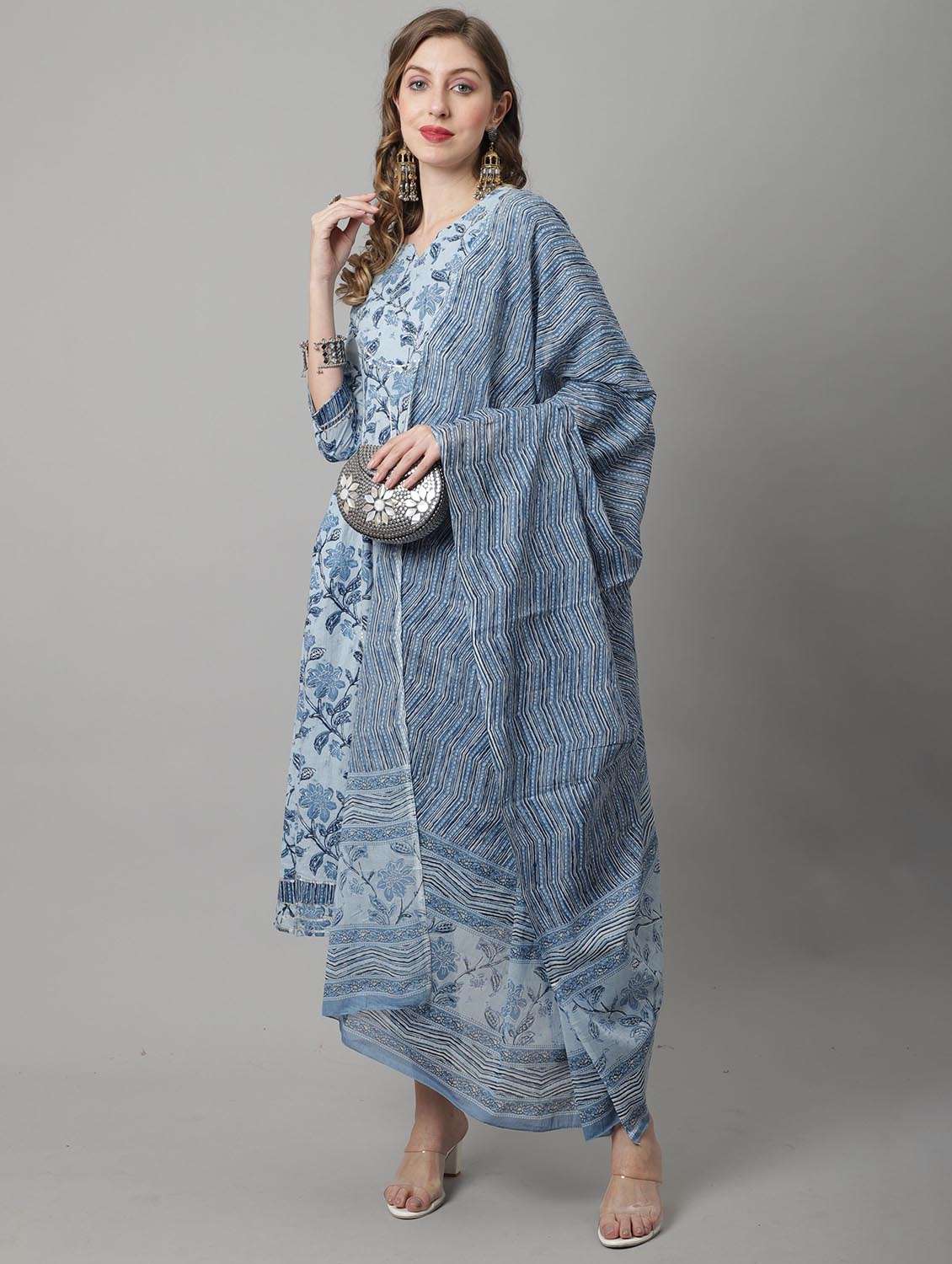 women three quarter sleeve kurta pant with dupatta set