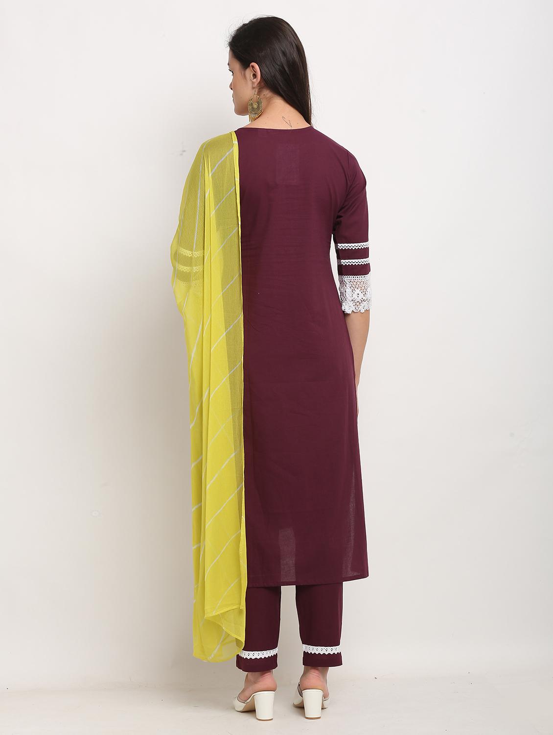 women three quarter sleeve kurta pant with dupatta set - 21558562 - Standard Image - 3