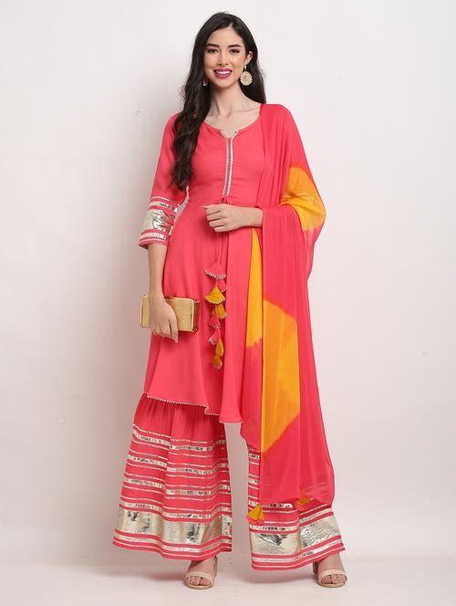 women three quarter sleeve kurta sharara with dupatta set - 21558564 - Standard Image - 0