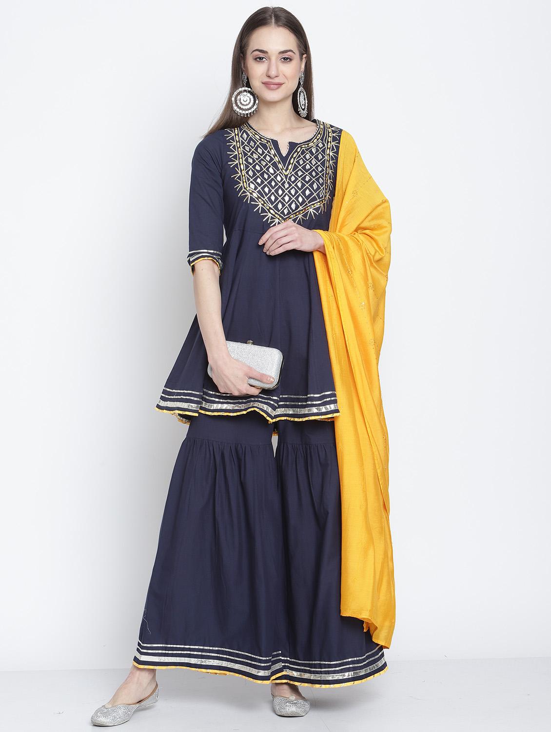women mirror work kurta sharara  set with dupatta - 21558578 -  Zoom Image - 0