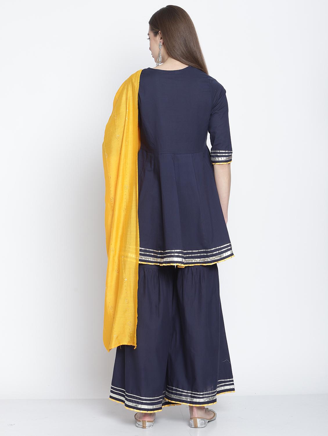 women mirror work kurta sharara set with dupatta - 21558578 - Standard Image - 3