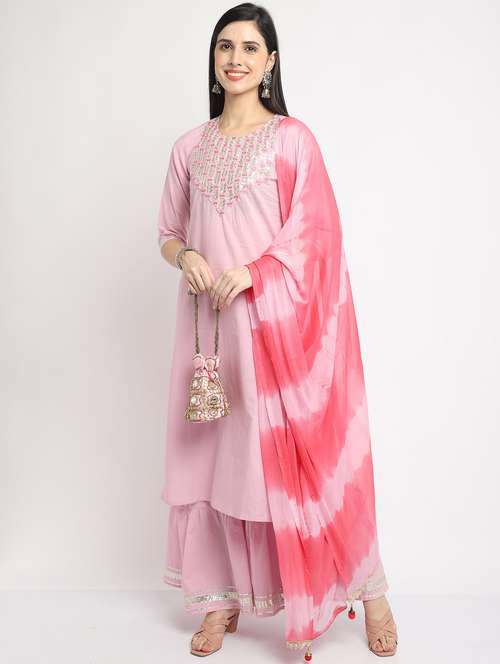 women three quarter sleeve kurta sharara with dupatta set - 21558588 -  Standard Image - 0