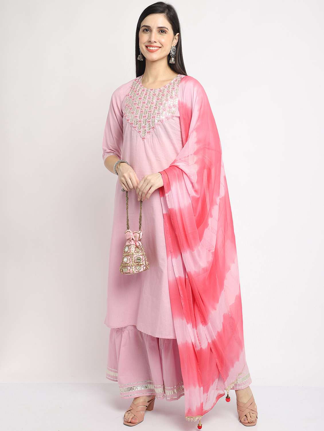 women three quarter sleeve kurta sharara with dupatta set - 21558588 -  Zoom Image - 0