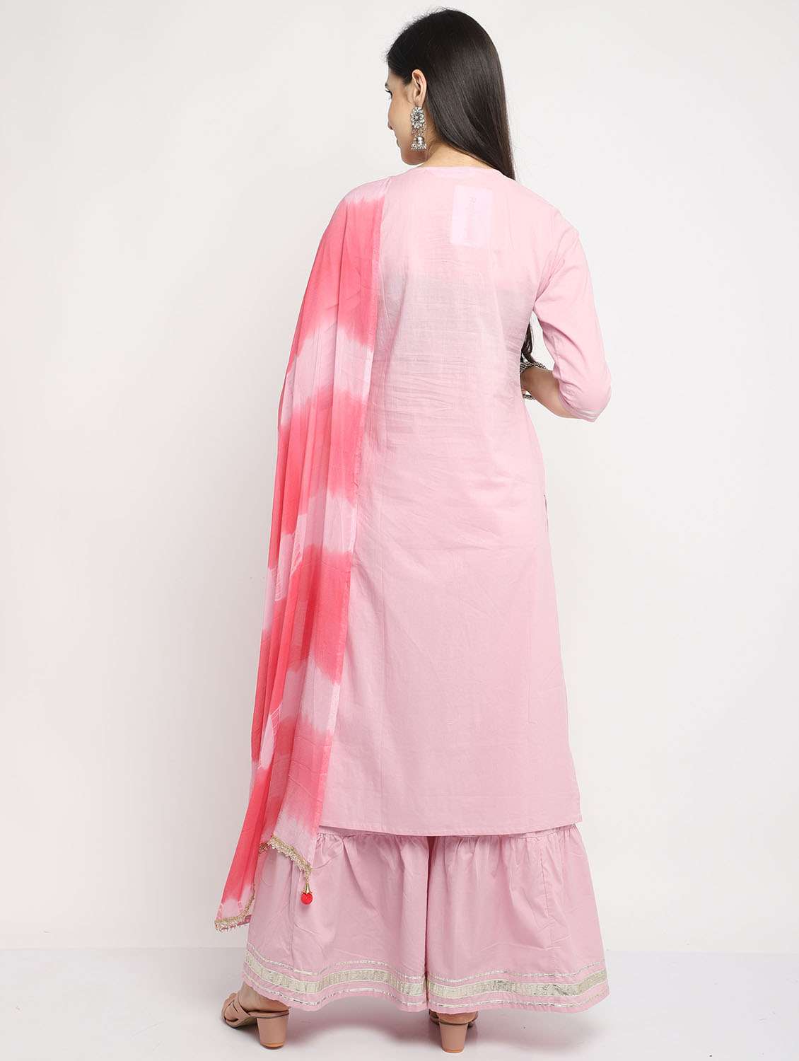 women three quarter sleeve kurta sharara with dupatta set - 21558588 - Standard Image - 3