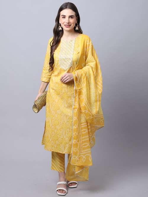 women bandhani kurta pant set with dupatta - 21558603 - Standard Image - 0