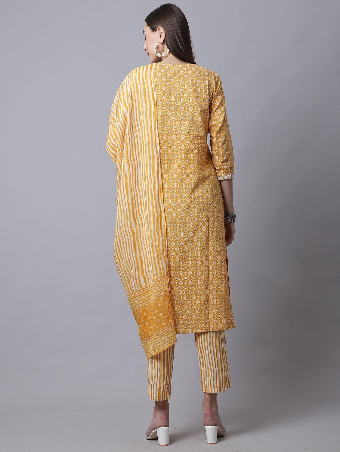 women mustard printed kurta pant set with dupatta - 21558609 - Standard Image - 3
