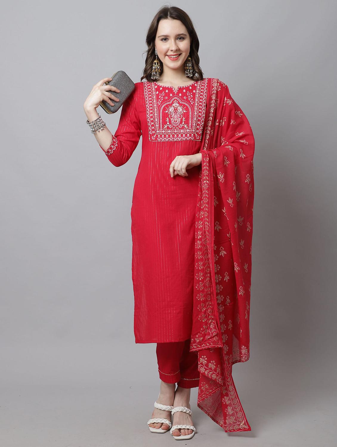women embroidered kurta pant set with dupatta