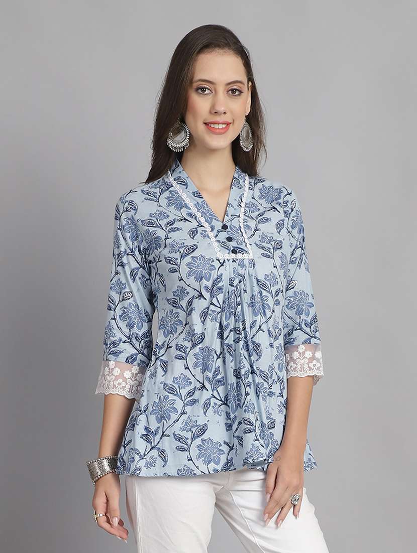 women floral v neck a-line top