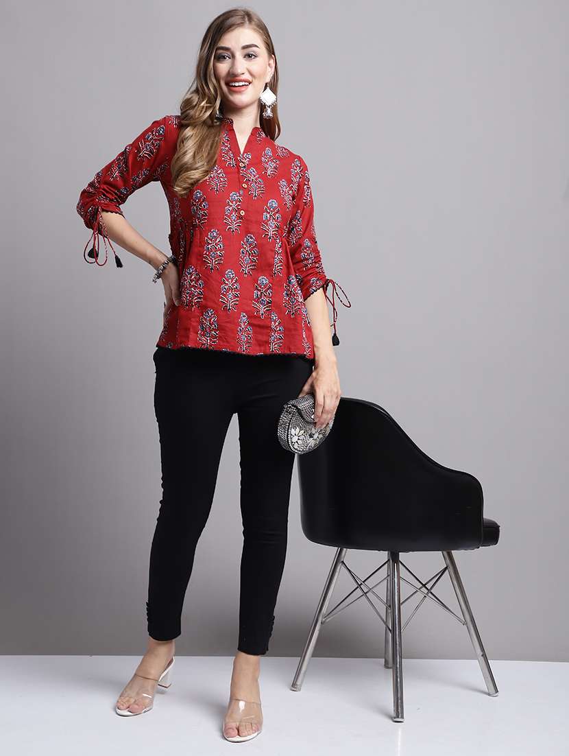 women maroon floral printed a-line top - 21558644 - Standard Image - 3