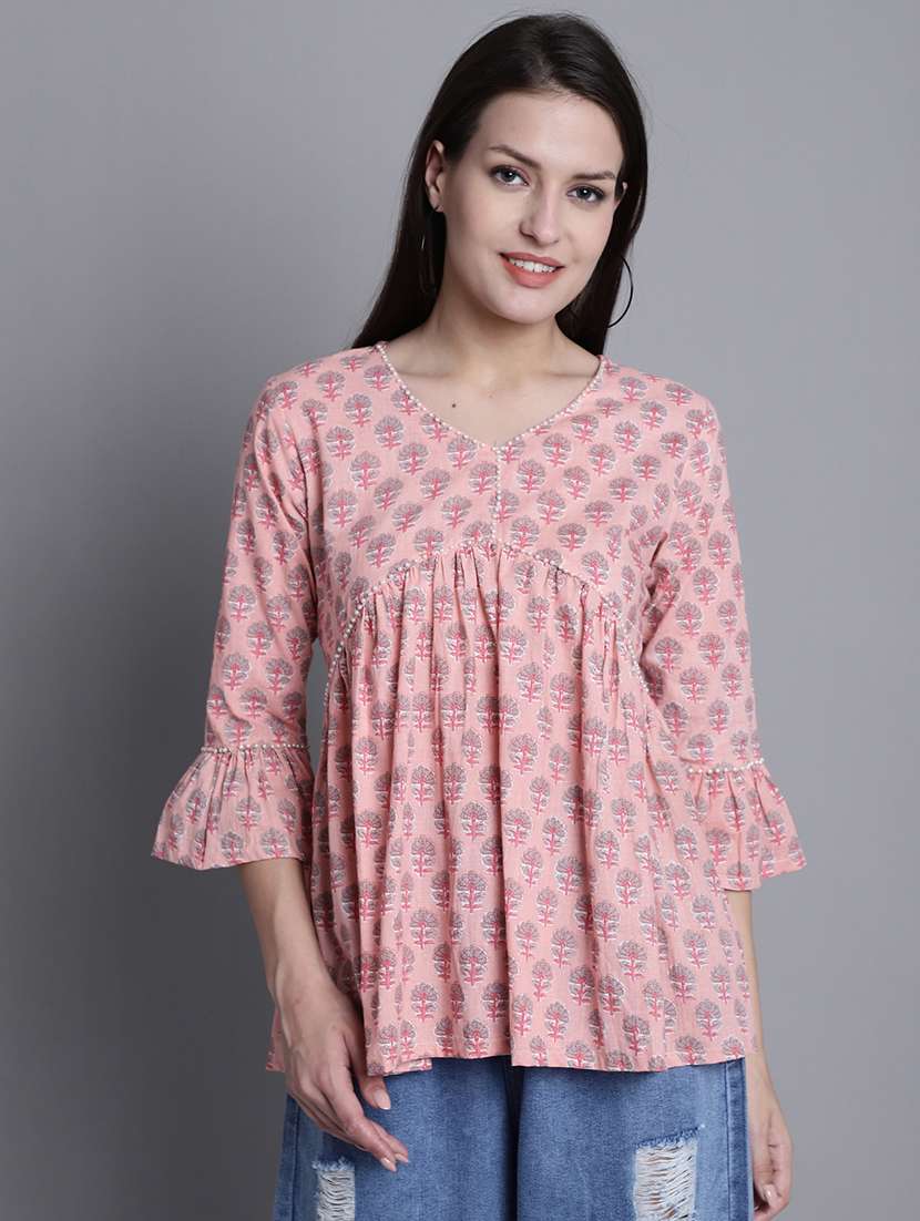 women printed three quarter sleeves ethnic top