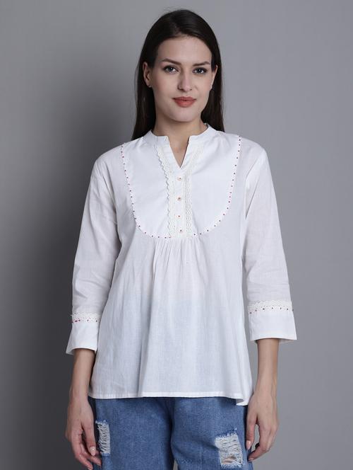 women solid three quarter sleeves ethnic top - 21558650 - Standard Image - 0