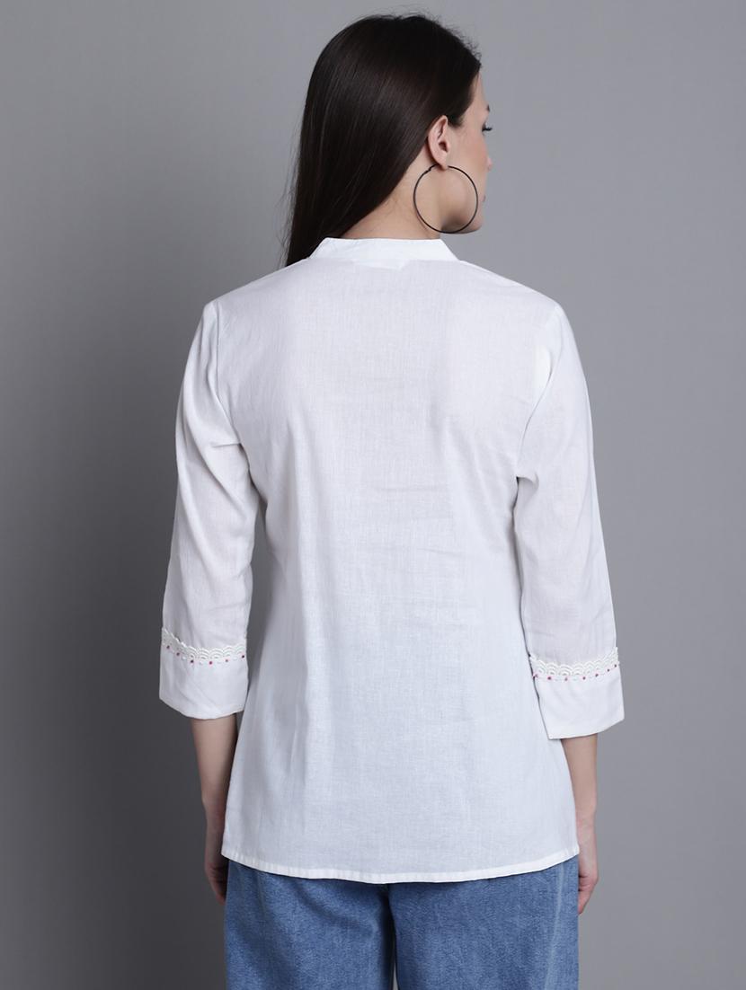 women solid three quarter sleeves ethnic top - 21558650 - Standard Image - 3