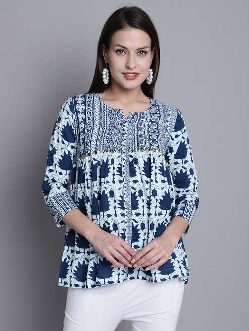 women printed three quarter sleeves ethnic top - 21558651 -  Standard Image - 0