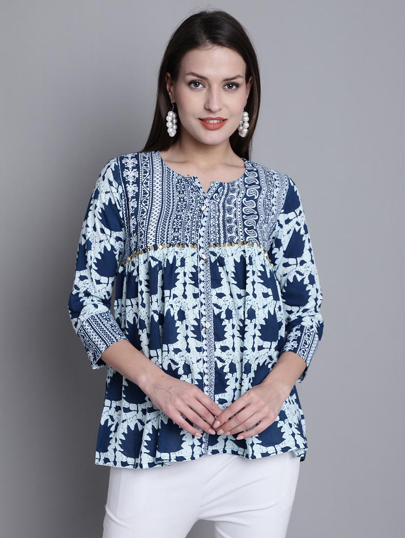 women printed three quarter sleeves ethnic top - 21558651 -  Zoom Image - 0
