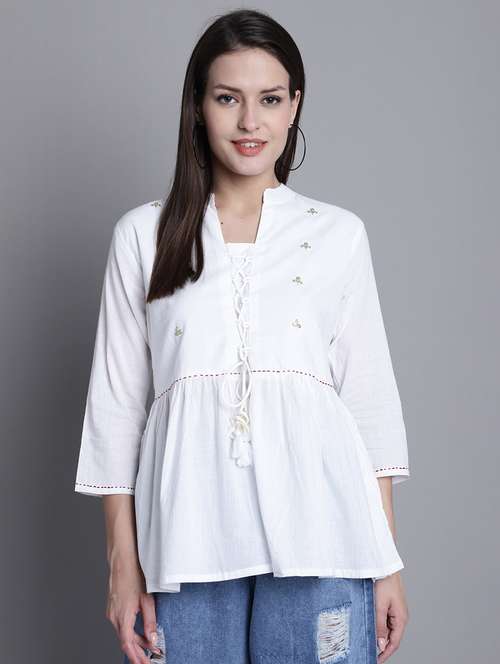 women printed three quarter sleeves ethnic top - 21558652 -  Standard Image - 0