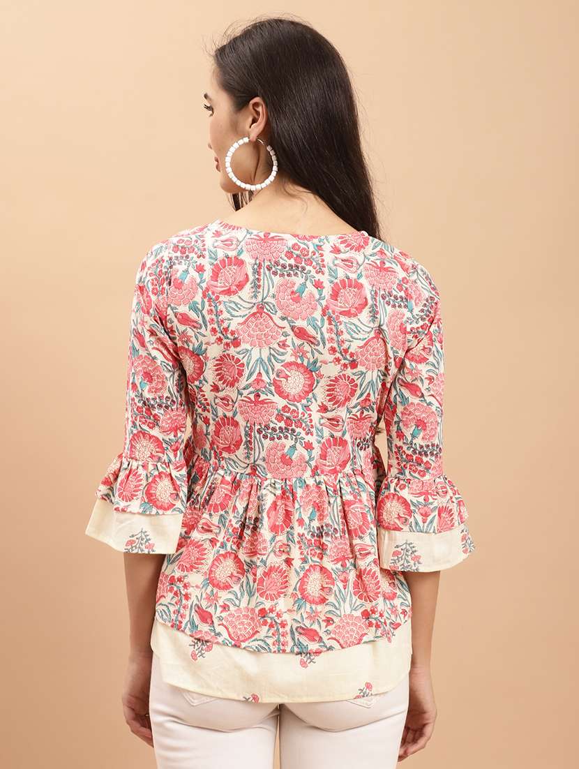 women off white floral printed layered top - 21558655 -  Standard Image - 3