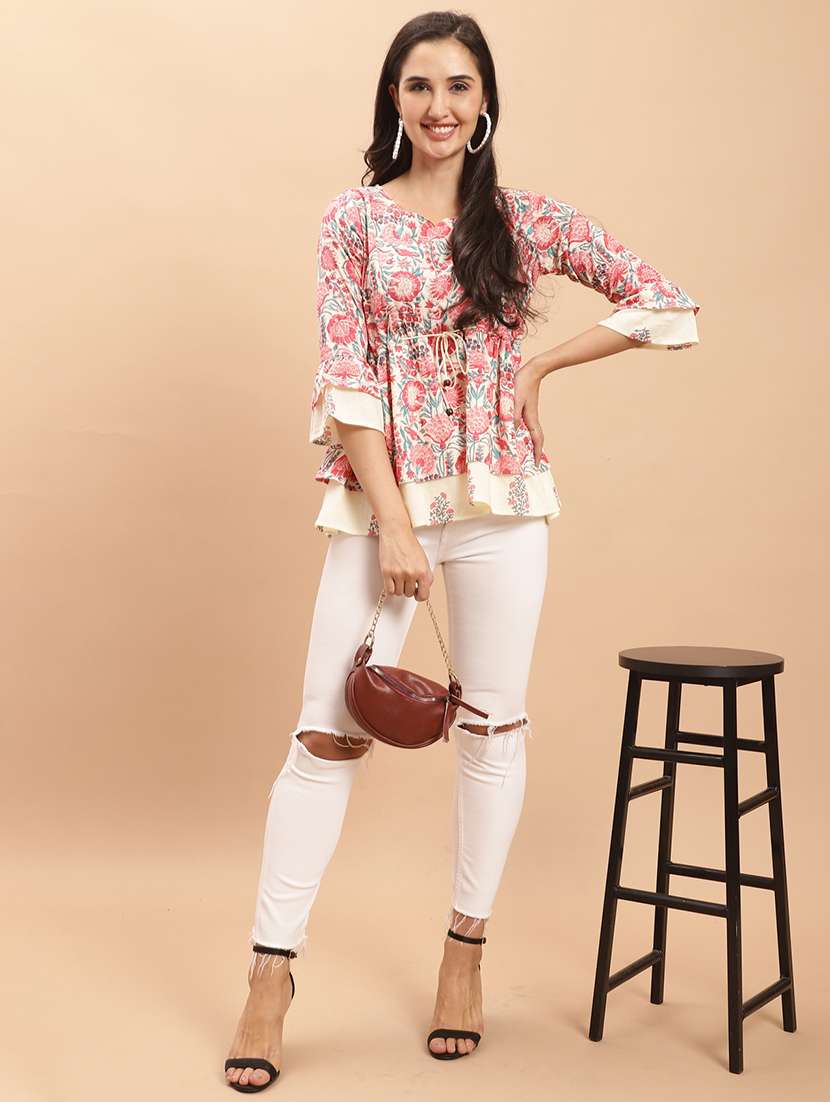 women off white floral printed layered top - 21558655 -  Standard Image - 5