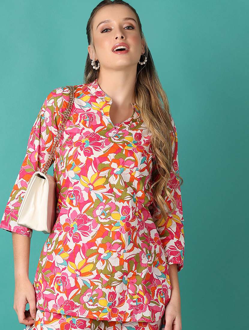 women floral mandarin neck  co-ord set - 21558710 -  Standard Image - 3