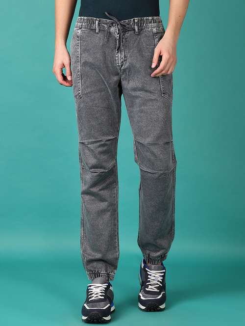 men grey solid mid rise jogger - 21558767 -  Standard Image - 0