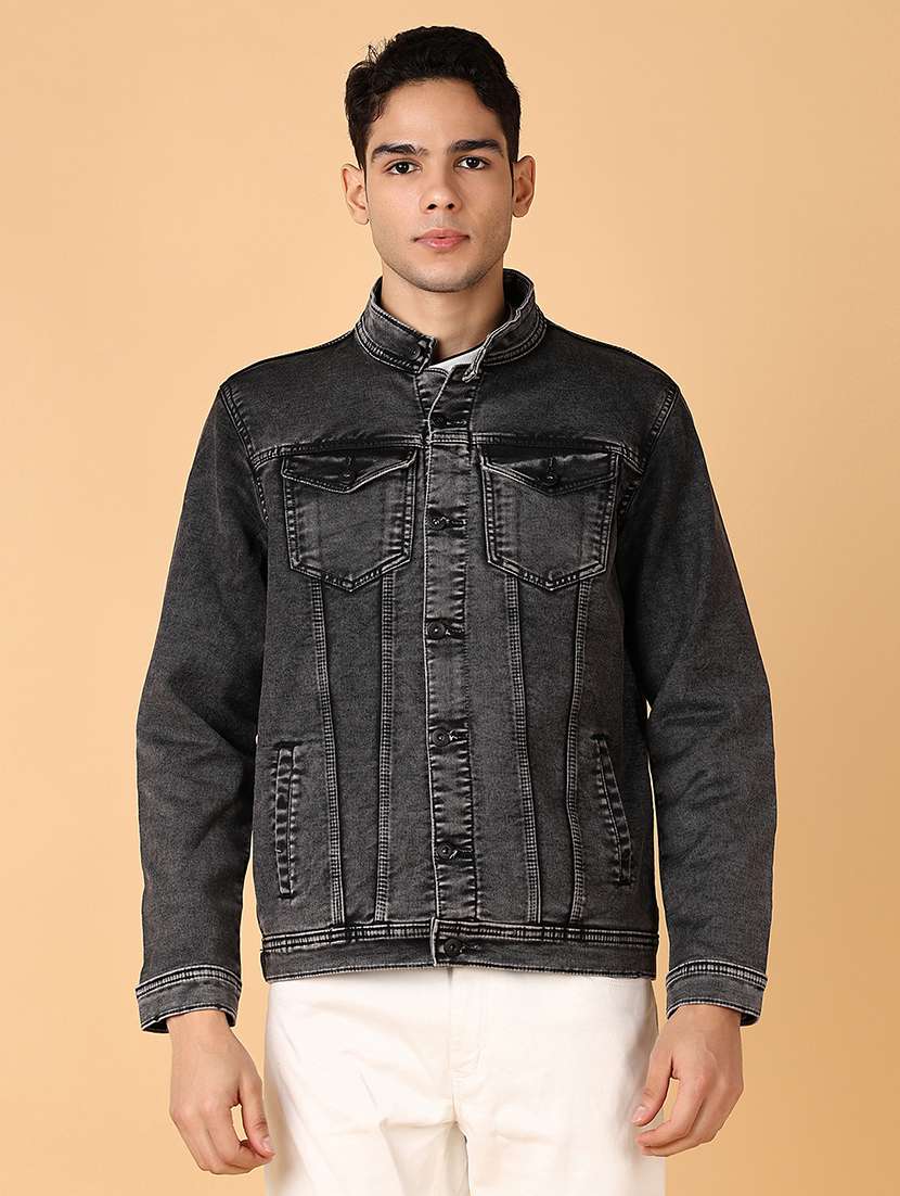 men long sleeves solid denim casual jacket