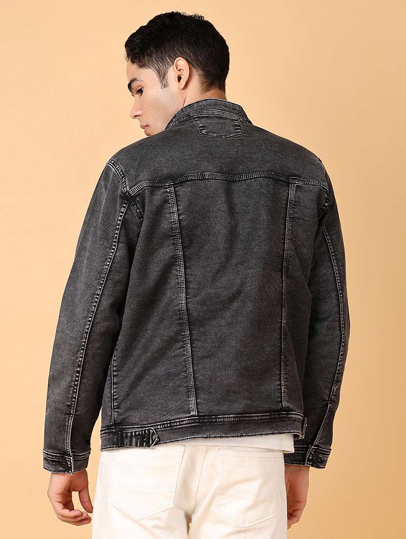 men long sleeves solid denim casual jacket - 21558769 -  Standard Image - 3
