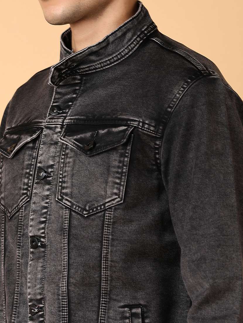 men long sleeves solid denim casual jacket - 21558769 -  Standard Image - 5