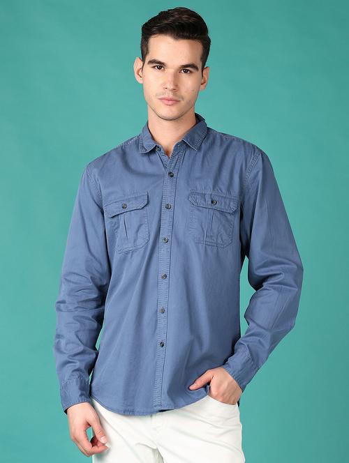 men solid collared long sleeves casual shirt - 21558771 - Standard Image - 0