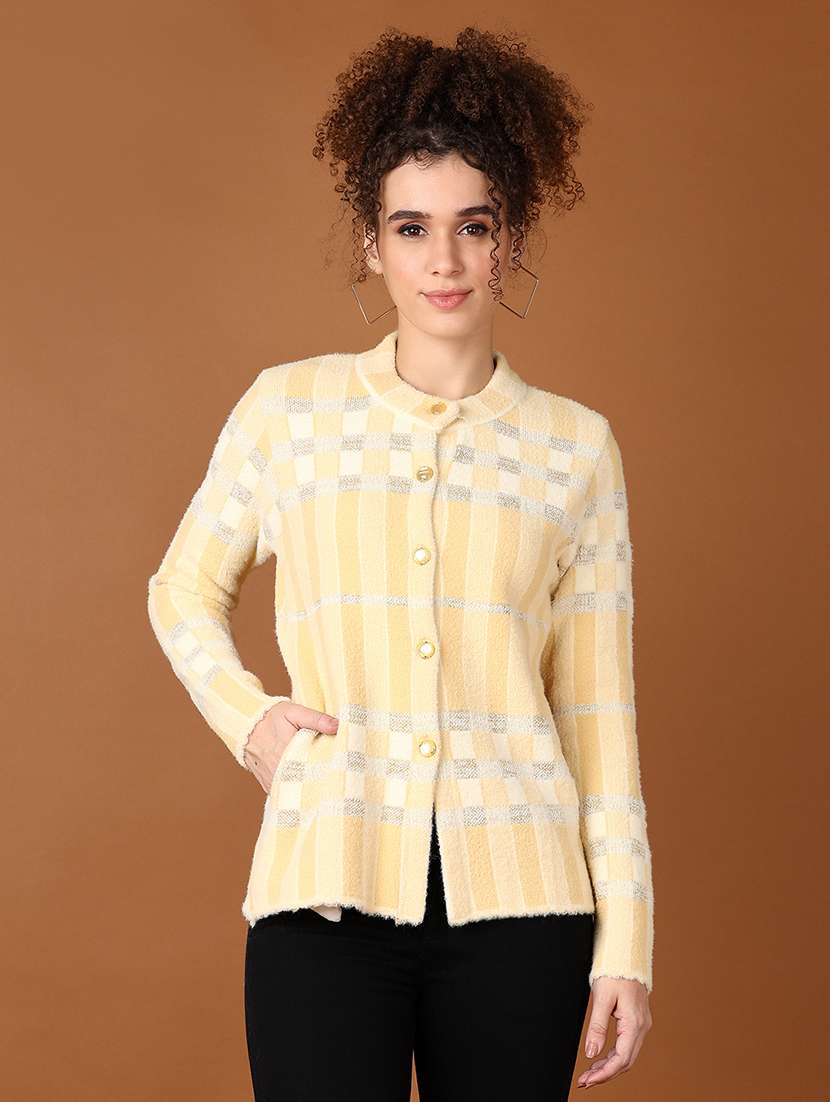 women checkered long sleeve cardigan