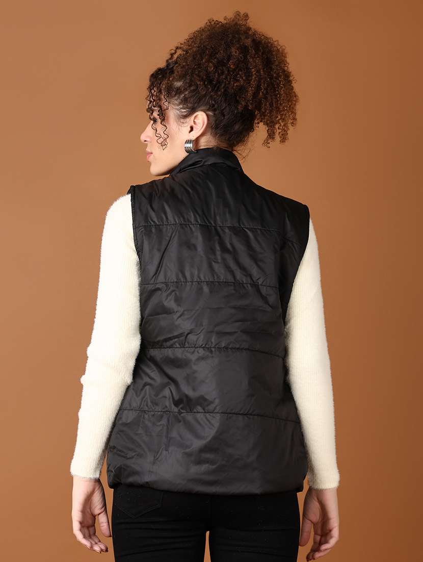 women black solid sleeveless quilted jacket - 21558840 -  Standard Image - 3