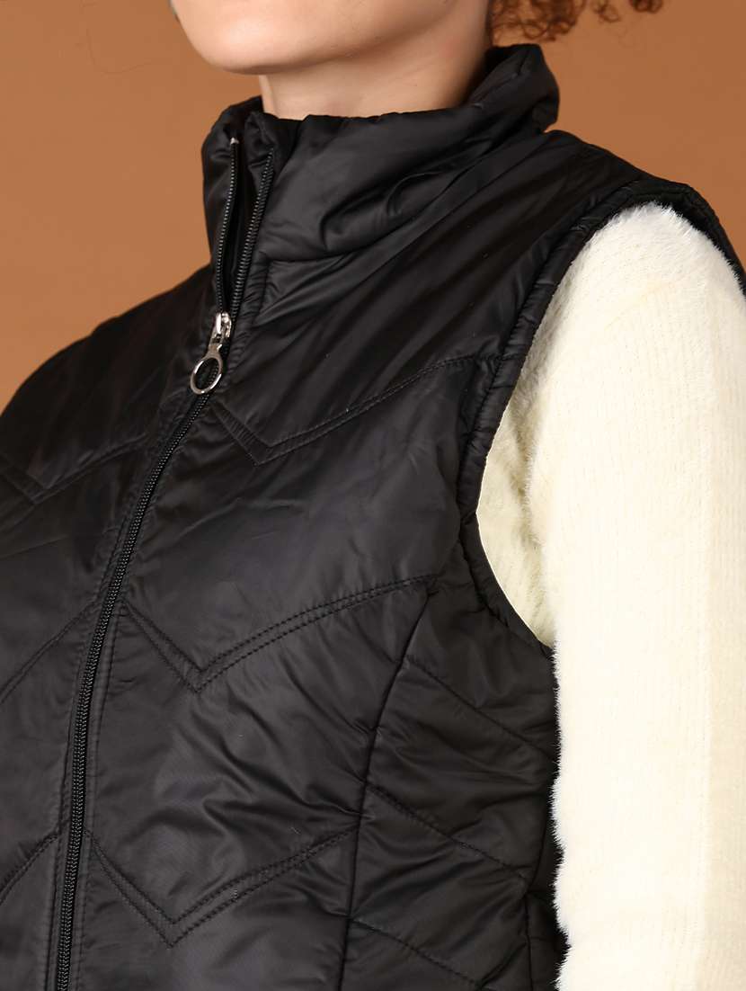 women black solid sleeveless quilted jacket - 21558840 -  Standard Image - 5