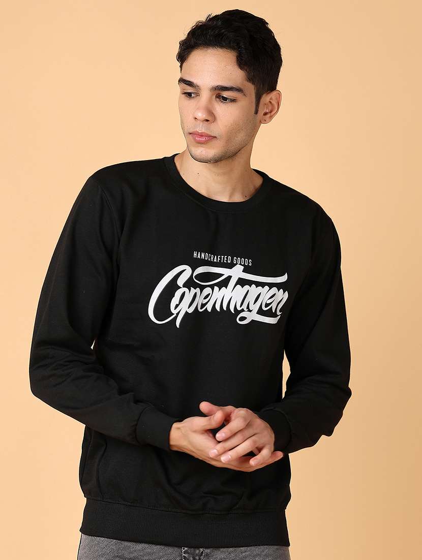 men chest print round neck regular fit sweatshirt