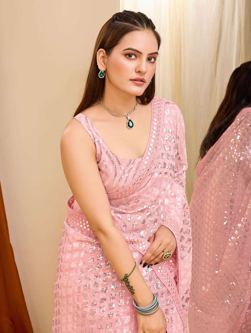 women solid with work embellished saree with blouse - 21559071 -  Standard Image - 3