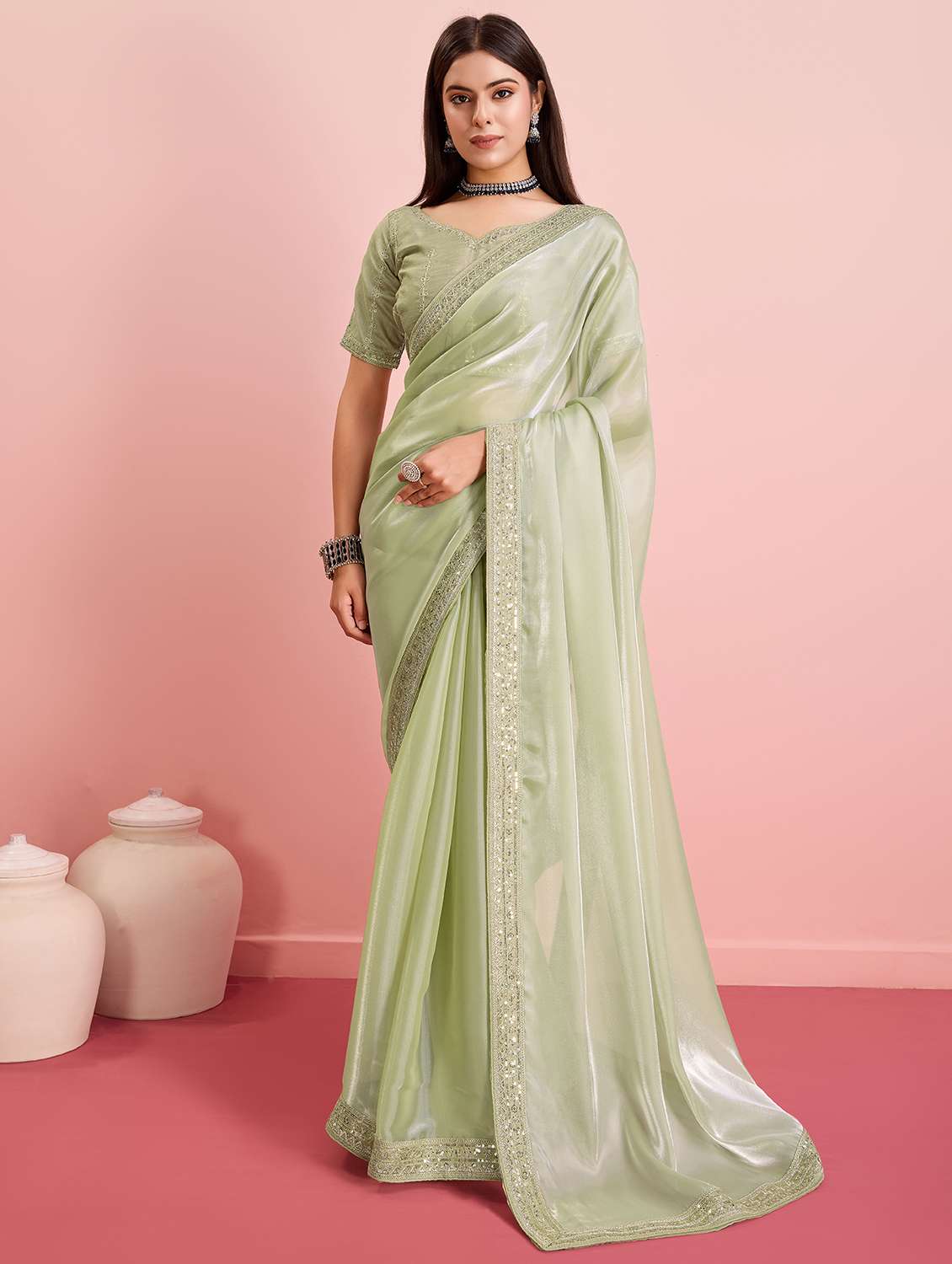 women neo mint ready to wear saree with blouse - 21559107 -  Zoom Image - 0